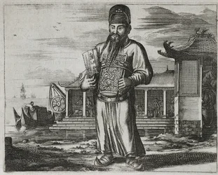 Alto Funcionario Civil Recolectando Impuestos, ilustración de una descripción de Embajadas a China, 1690